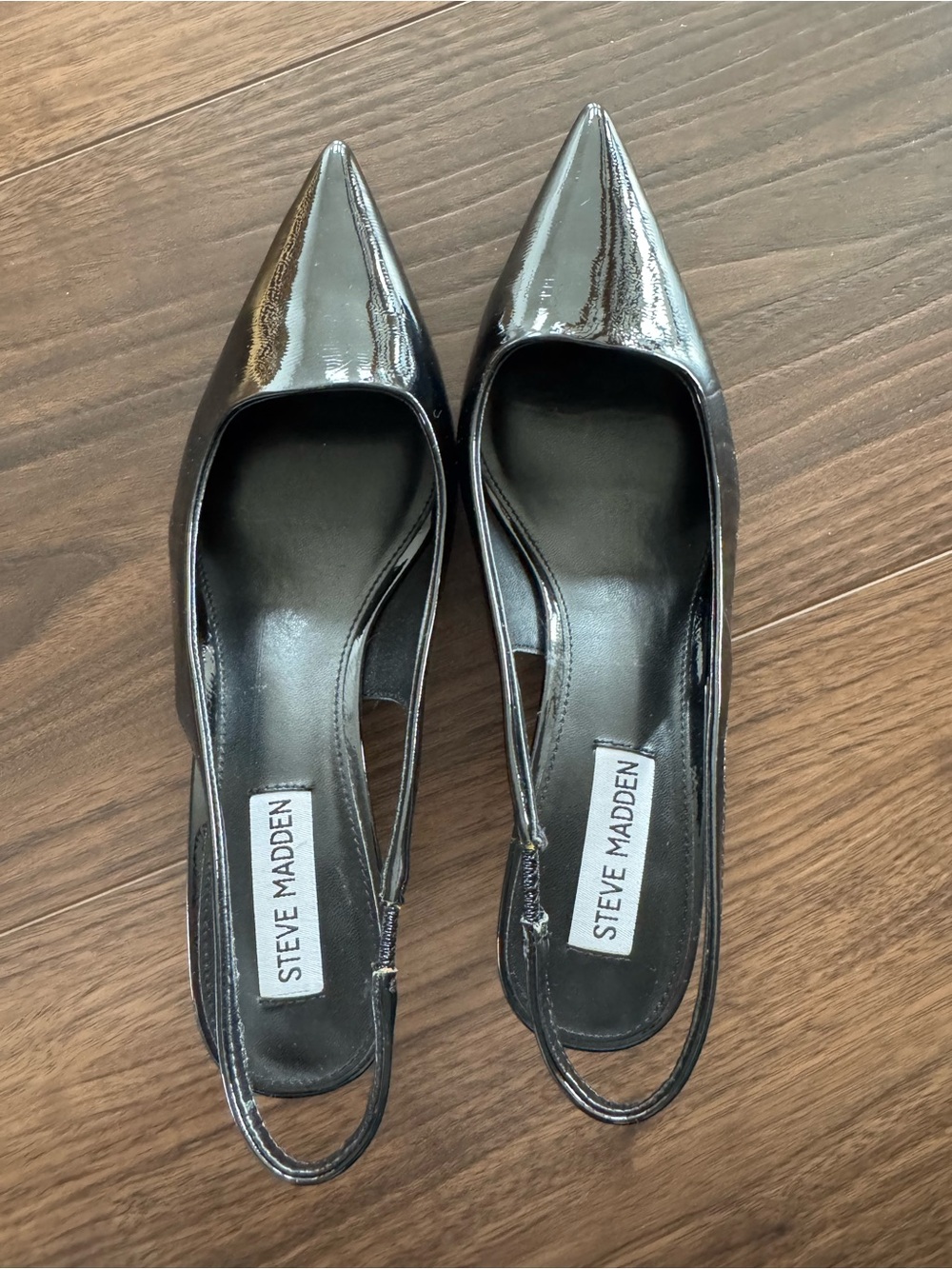 Steve Madden Black Patent Pointed Toe Slingback Pumps new size 8 kitten heel